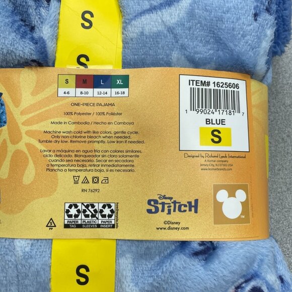 Disney Women's Stitch One-Piece Pajama Hooded Fleece Small Blue N0461 - Picture 8 of 9